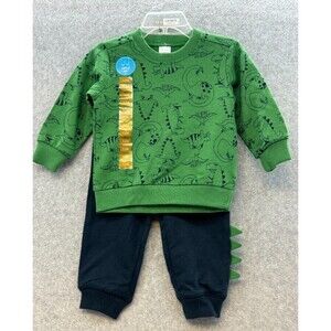 Carters Boys 2 Piece Green Dinosaur Sweatshirt Blue Jogger Playwear Set 12 Month